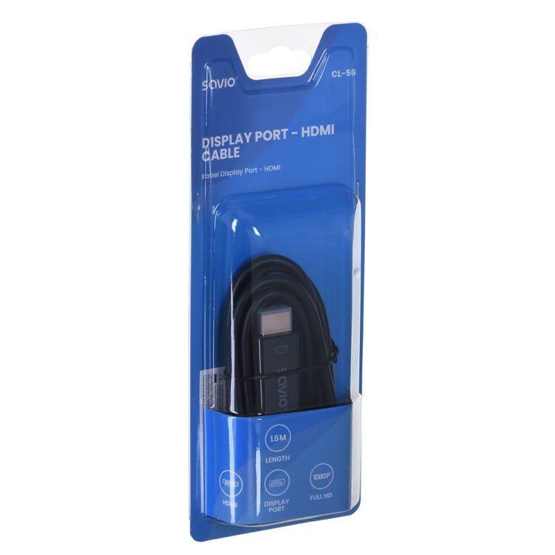 SAVIO CL-56 cable (DisplayPort M - HDMI Type A; 1.5m; black) Kable i adaptery/Kable DisplayPort Your Sports Performance