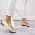 Rieker W RKR658 comfortable leather openwork shoes, beige