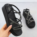 Women's Roman wedge sandals with zircons, black Filippo DS6898 Footwear Your Sports Performance