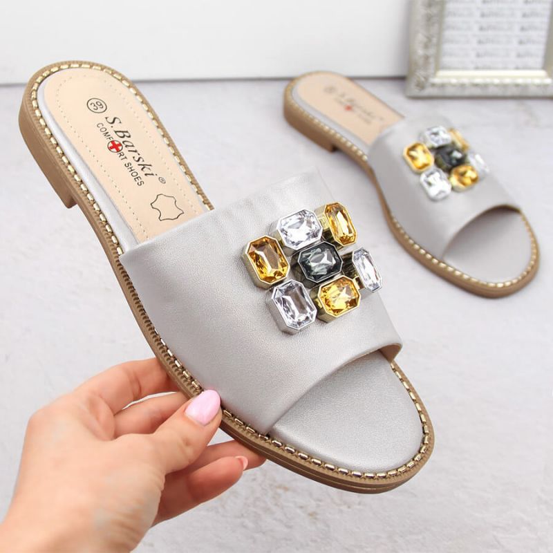 S.Barski W OLI262B silver flip-flops with zircons Footwear/Lifestyle/S.Barski Your Sports Performance