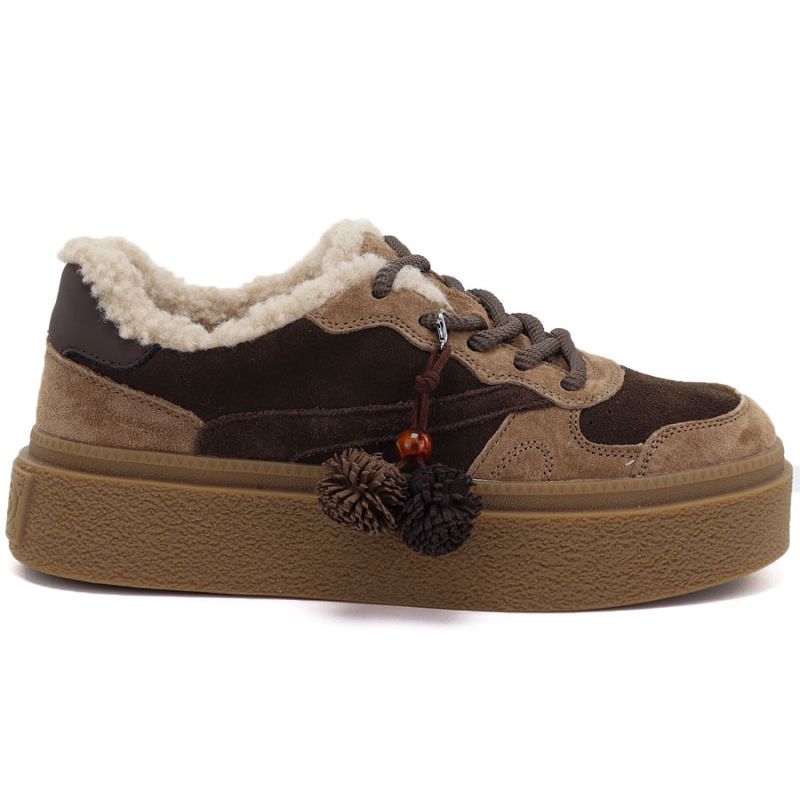 Brown and beige insulated leather platform shoes Kobbo 79665