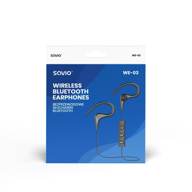 Wireless headphones, with microphone, with SAVIO WE-03 headphones (in-ear, sports; wireless, Bluetooth; with built-in microphone; black In preparation Your Sports Performance