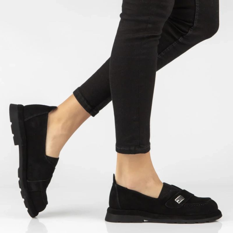 Women's leather moccasins with elastic band, black Filippo DP7947