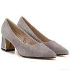 Women's leather shoes with a decorative block heel, beige Vinceza 26-66921 Vinceza