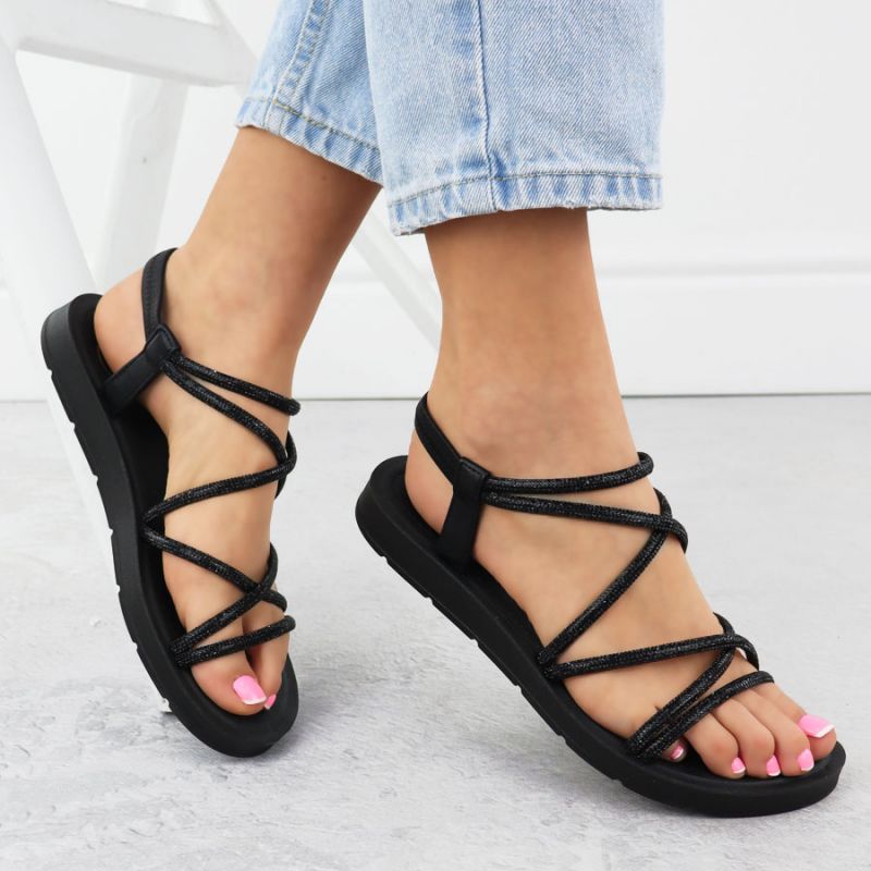 Women's Roman sandals with zircons, black Filippo DS6884 Footwear Your Sports Performance