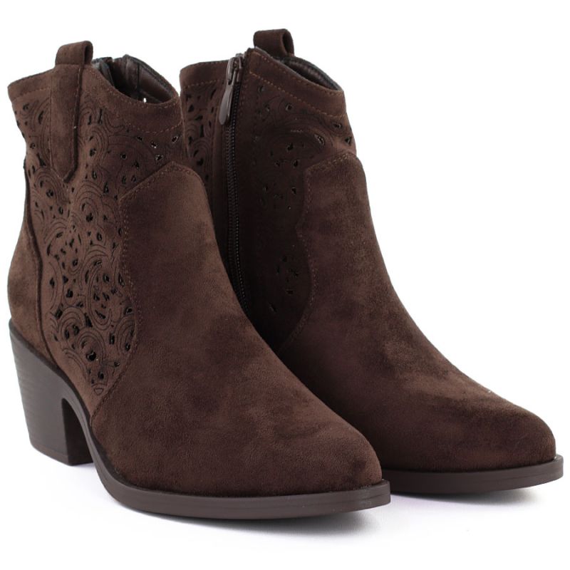 Women's suede ankle boots with openwork heel, brown, S.Barski HY61-8012 To be categorized Your Sports Performance