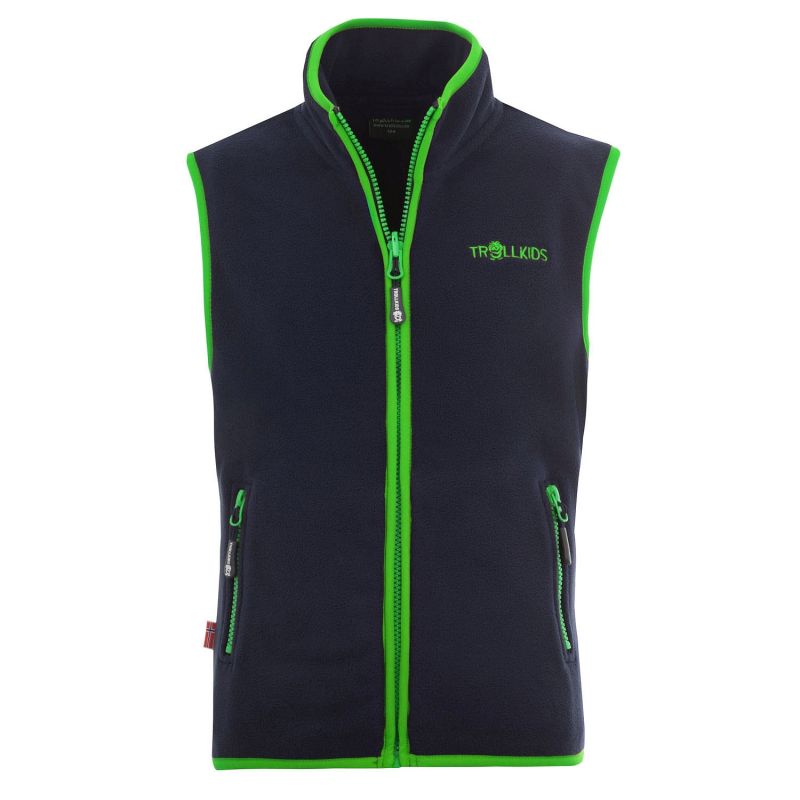Trollkids Kids Arendal Vest Navy/Viper Green (134-100) Trollkids