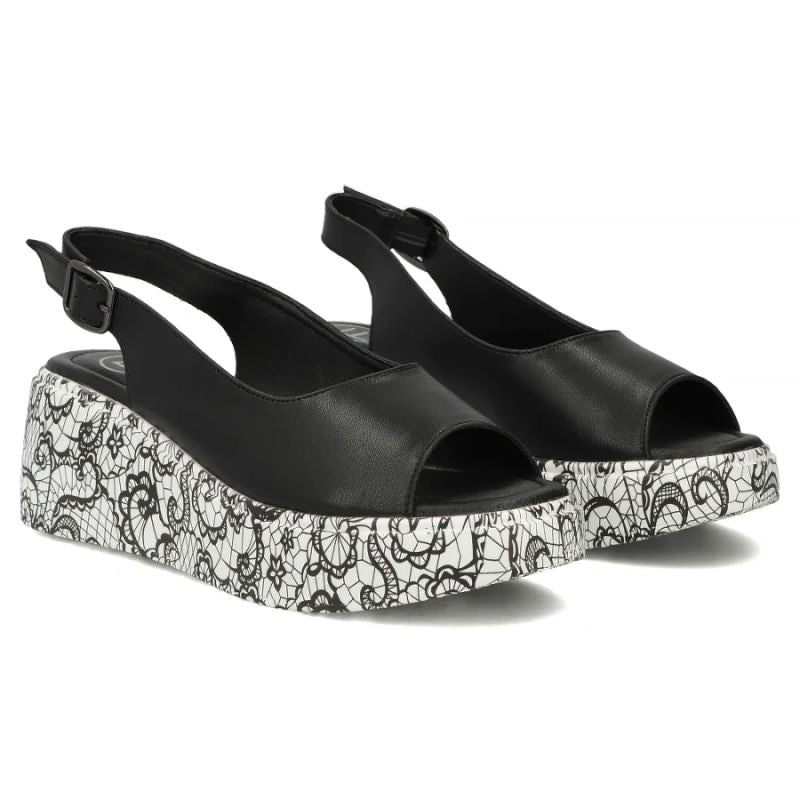Women's leather wedge sandals, black, Filippo DS7580