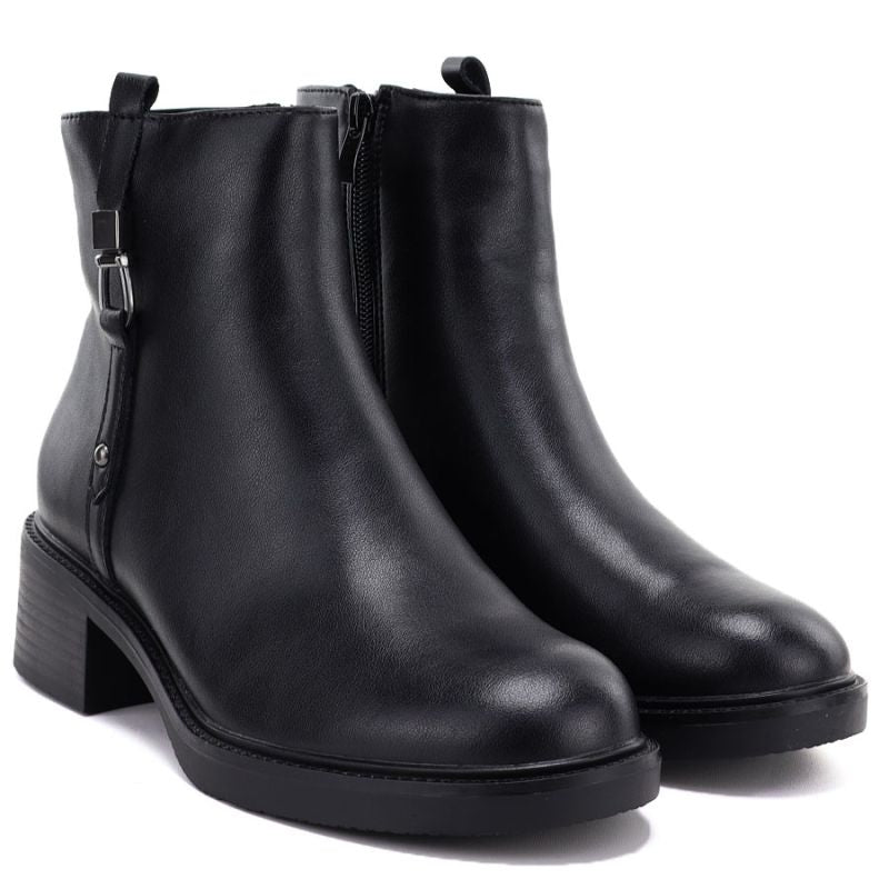 Black Sergio Leone women's leather block ankle boots