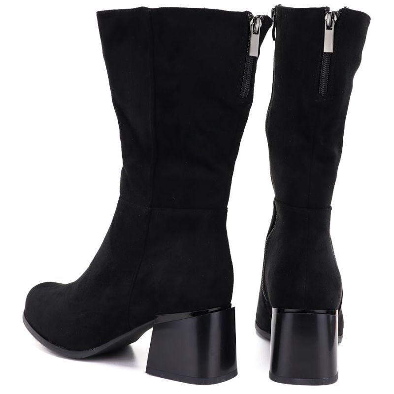 Women's short high-heeled boots in black suede Jezzi ASA269-7