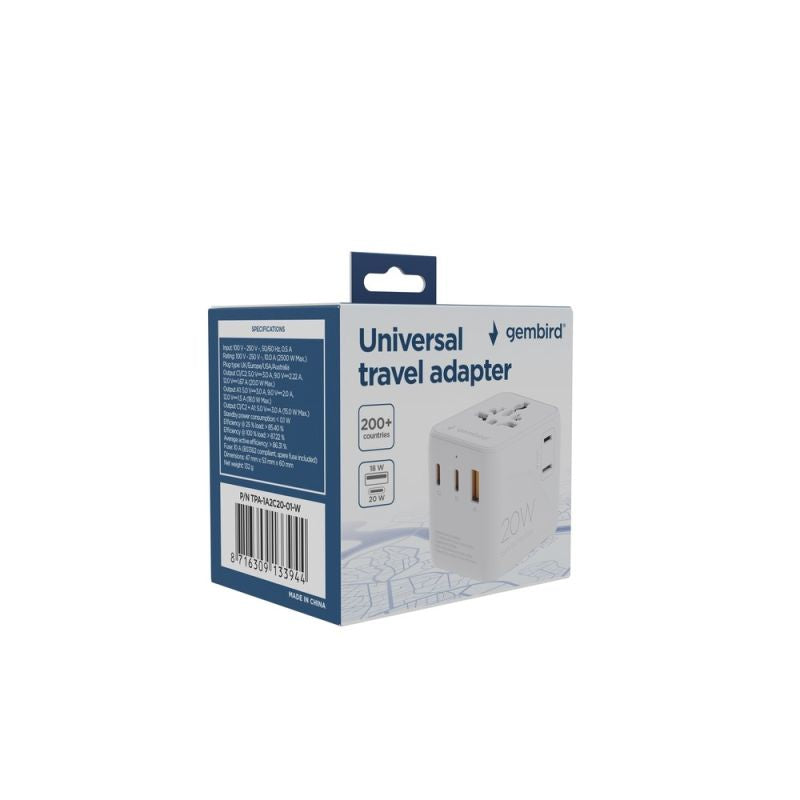 GEMBIRD UNIVERSAL TRAVEL ADAPTER 20W, WHITE Kable i adaptery/Adaptery, przejściówki Your Sports Performance