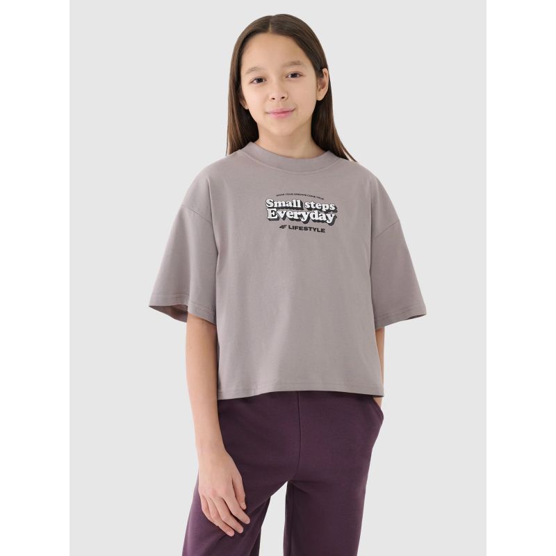 Girls' oversize printed crop top 4F 4FJRSS25TTSHF2587-83S *Kategoria tymczasowa Your Sports Performance