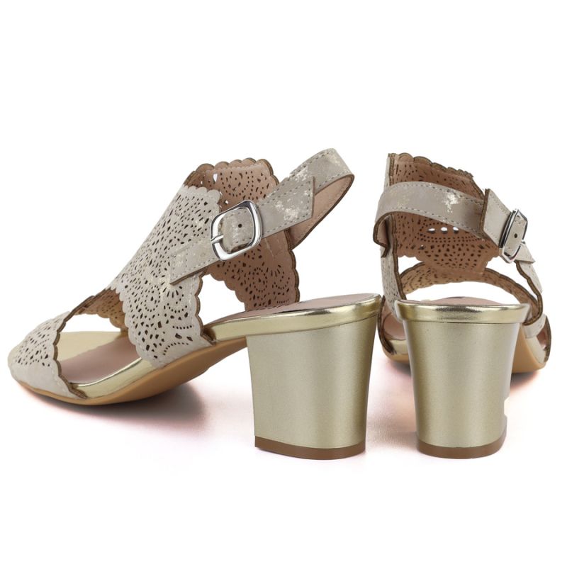 Women's openwork beige heeled sandals M.Daszyński MR1954-2 M. Daszyński
