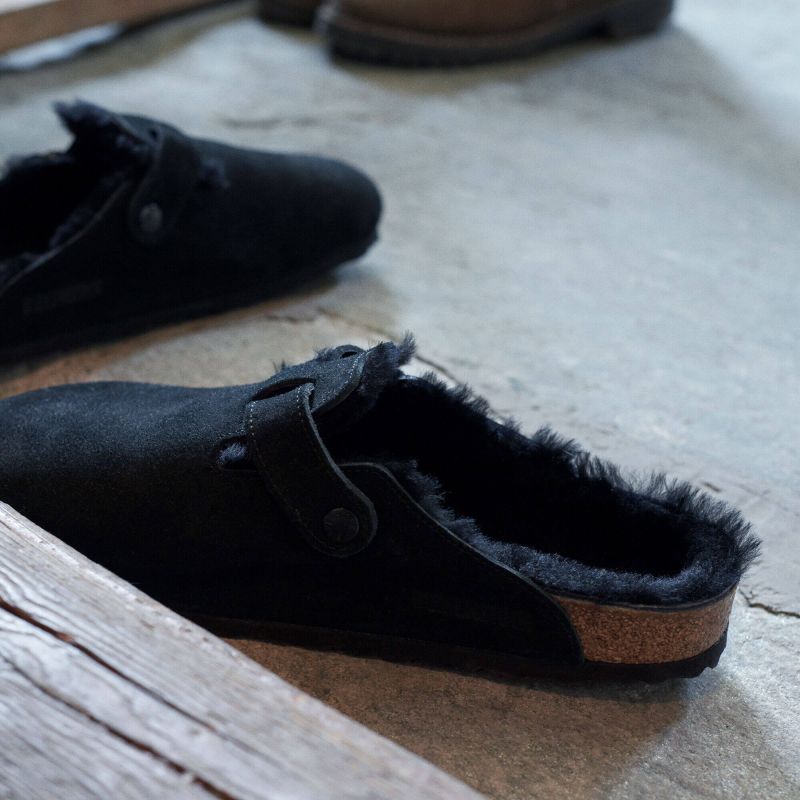 Birkenstock Boston Shearling Black Women's Wool Insulated Clogs in Suede Leather Narrow (0259883) In preparation Your Sports Performance