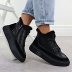 Black leather platform ankle boots with fur Cambell 25-19352 To be categorized Your Sports Performance