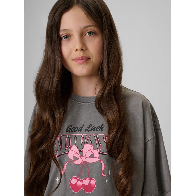 Girls' boxy T-shirt with print 4F 4FJRAW26TTSHF4239-22S