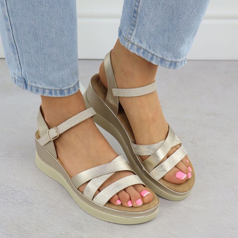 Women's gold wedge sandals Vinceza 15358 Footwear Your Sports Performance