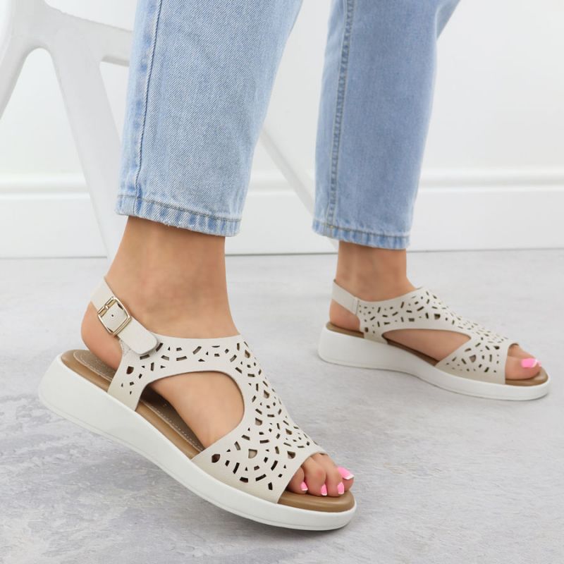 Women's cream openwork elevated sandals Sergio Leone SK-850 Footwear Your Sports Performance