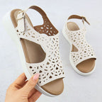 Women's cream openwork elevated sandals Sergio Leone SK-850 Footwear Your Sports Performance