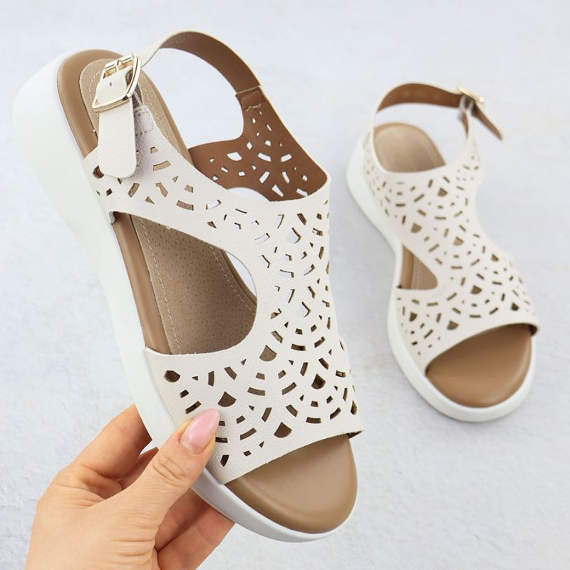 Women's cream openwork elevated sandals Sergio Leone SK-850 Footwear Your Sports Performance