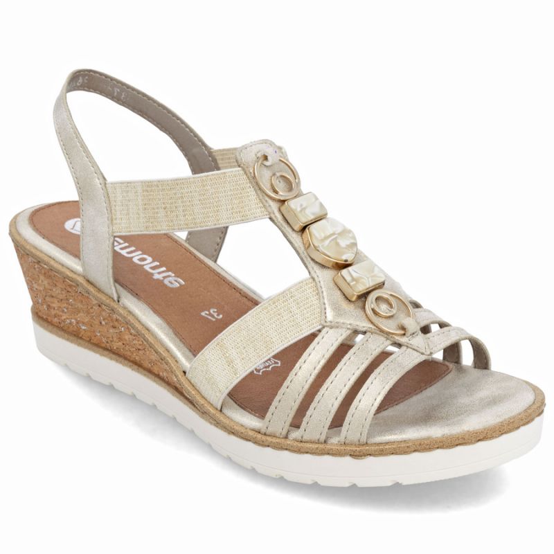 Women's wedge sandals with elastic bands, gold, Remonte R6264-91 Footwear Your Sports Performance