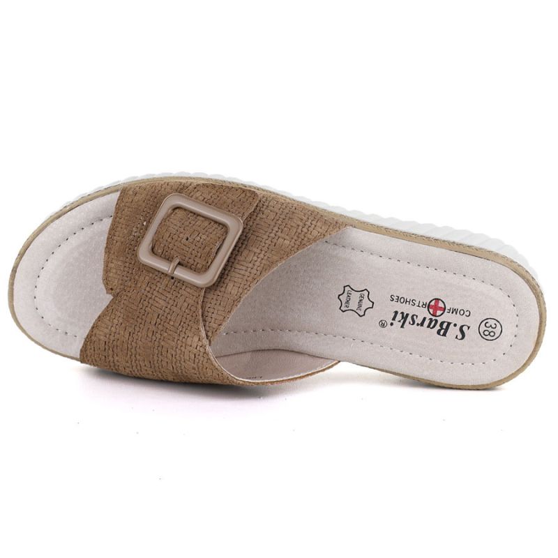 Women's brown leather wedge sandals S.Barski 7002 S.Barski
