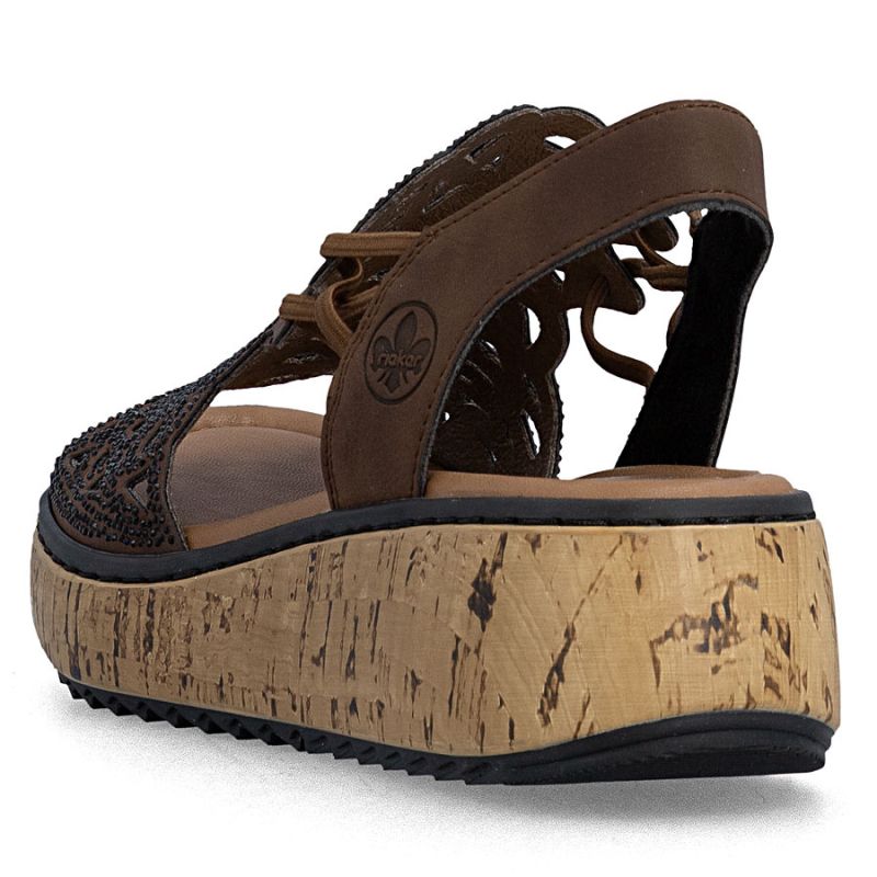 Rieker V1765-24 women's brown wedge sandals Rieker