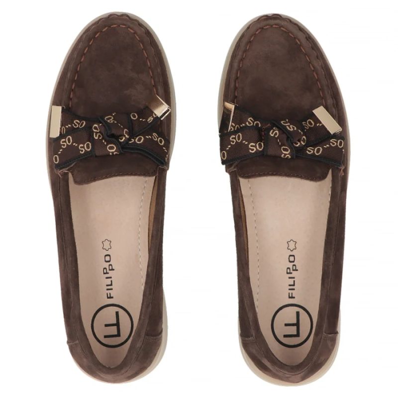 Brown Filippo DP6457 Leather Suede Loafers with Bow