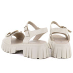 Women's leather sandals on a platform with decoration, beige Vinceza 26-79611 Vinceza