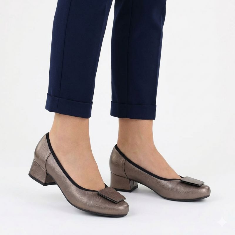 Comfortable gold women's block heel pumps M.Daszyński SA279-1 3 M. Daszyński