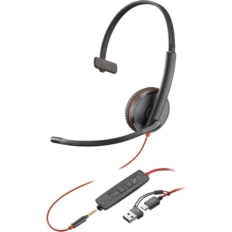 POLY Blackwire 3215 Single-Ear USB-C Headset + 3.5mm Plug + USB-C/A Adapter (Bulk Pack) Akcesoria GSM/Słuchawki przewodowe Your Sports Performance