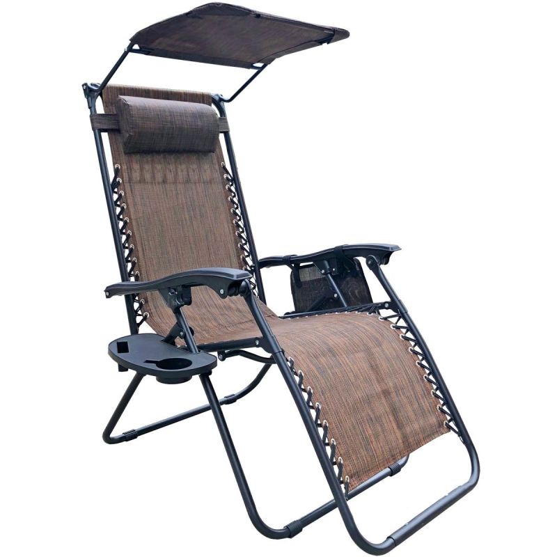 FOLDABLE GARDEN DECHAIR WITH CANOPY 173X52/65X110CM BROWN Home and Garden/Garden Your Sports Performance