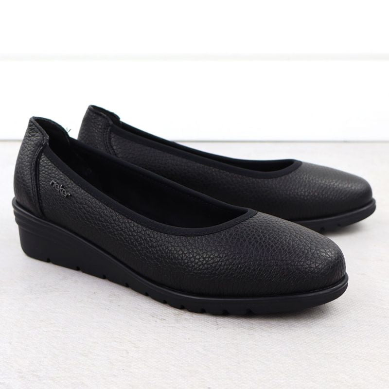 Rieker L5360-00 Women's Black Leather Slip-On Shoes Footwear Your Sports Performance