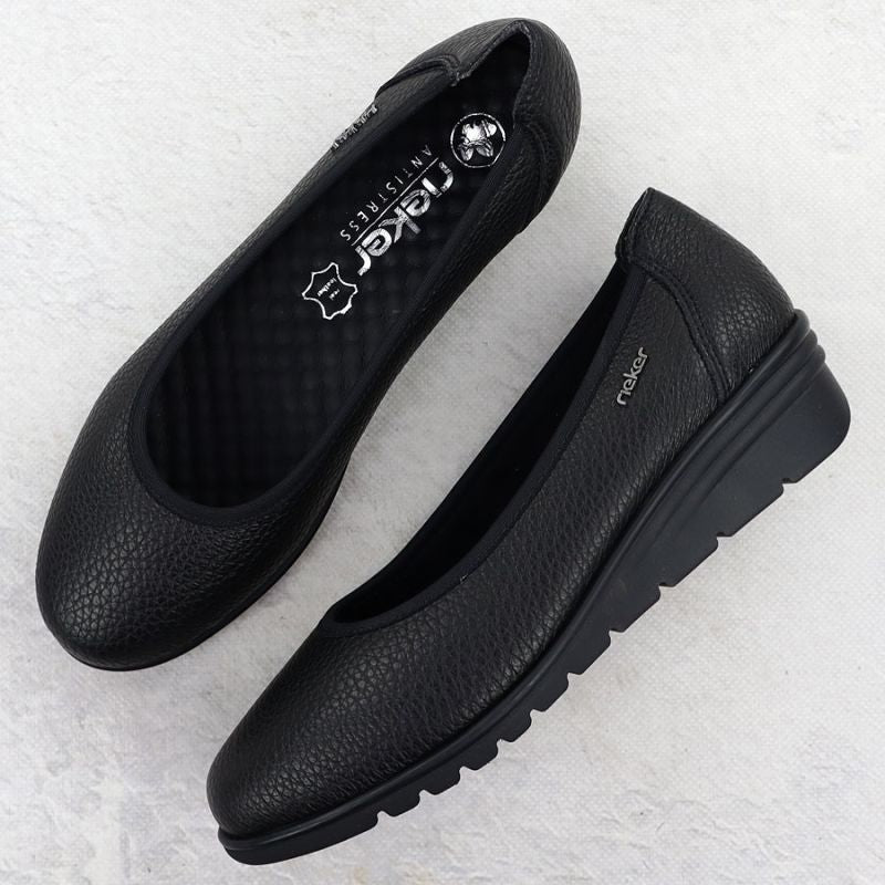 Rieker L5360-00 Women's Black Leather Slip-On Shoes Footwear Your Sports Performance