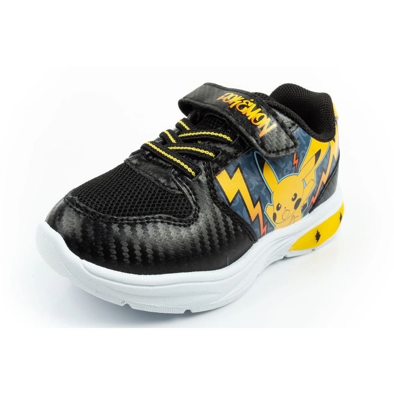 Leomil children's sports shoes Pokemon sneakers lightweight with velcro LED black yellow
