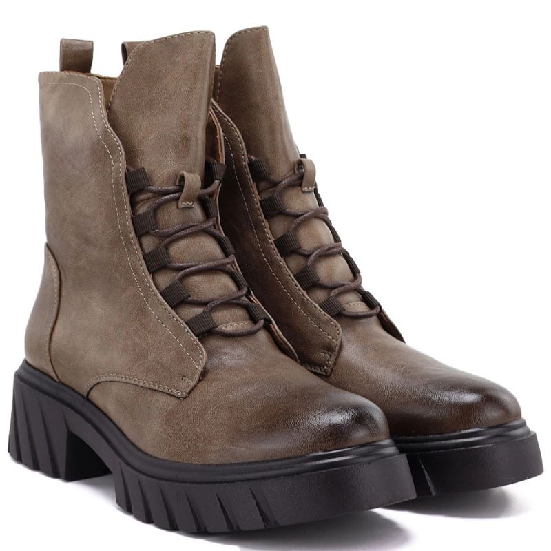 Beige women’s ankle boots with block heel and platform Jezzi MR2502-9
