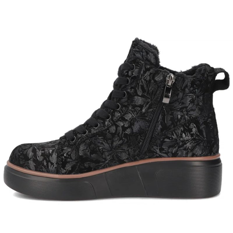 Women's leather ankle boots with wedges and flowers, black Filippo DBT6452