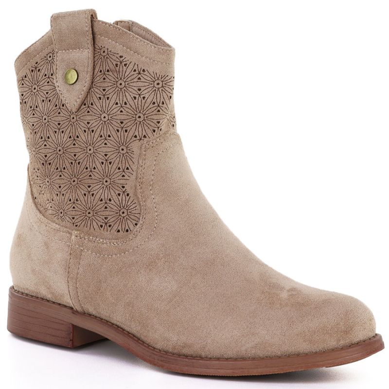 Women's openwork cowboy boots, suede, beige, S.Barski HY61-8025 To be categorized Your Sports Performance