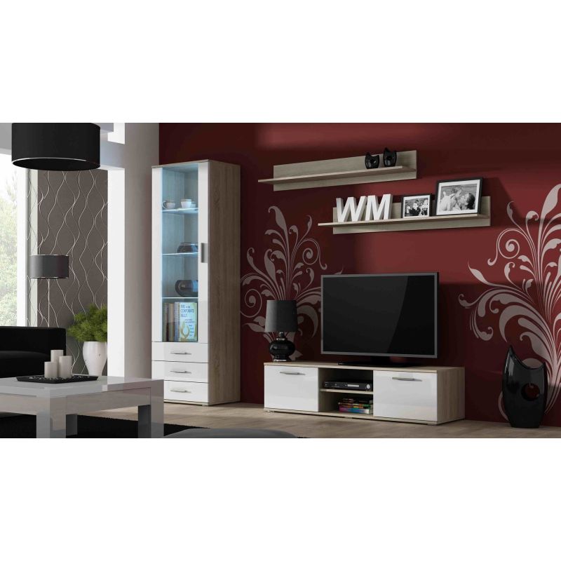 SOHO S1 display cabinet, Sonoma oak/gloss white Bufety i witryny/Bufety i witryny na drewnianej podstawie Your Sports Performance