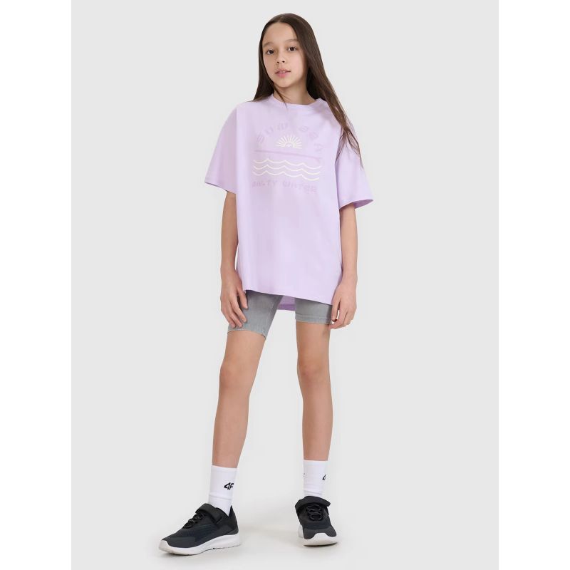 Oversized T-shirt with print for girls 4F 4FJWSS25TTSHF1870-52S *Kategoria tymczasowa Your Sports Performance