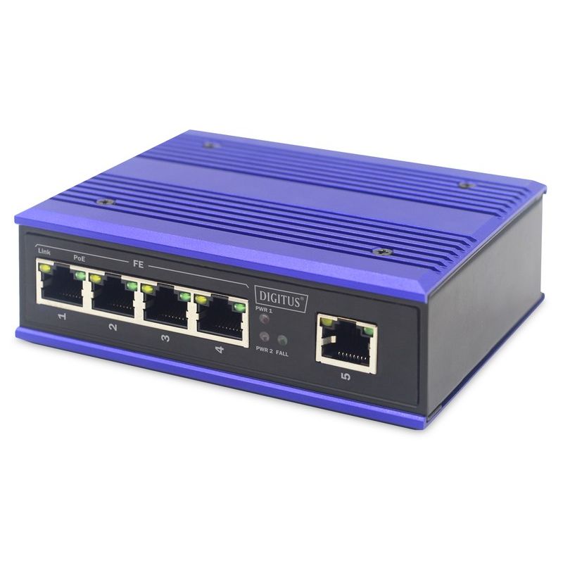 Industrial switch 4x 100 Base-TX PoE 120W + 1x uplink 100 Base-TX DIN extended temperature range. Komunikacja i łączność/Switch-e Your Sports Performance