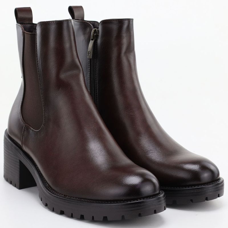 Women's ankle boots with a block heel, insulated, brown, Potocki SZ12742