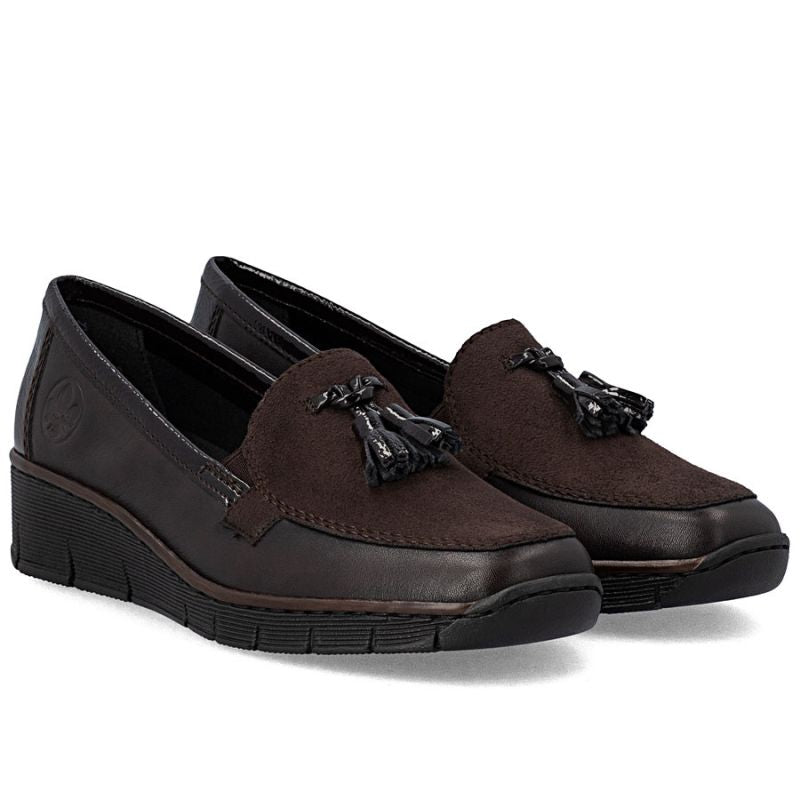 Rieker 53771-25 women's leather wedge shoes, comfortable brown