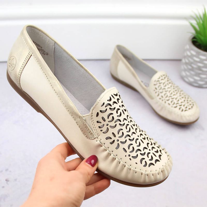 Rieker W RKR658 comfortable leather openwork shoes, beige Fashion/Footwear Your Sports Performance