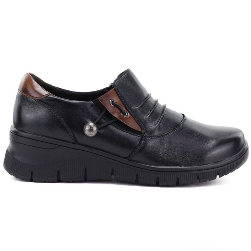 Women's leather wedge shoes, black, Vinceza 133118