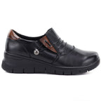 Women's leather wedge shoes, black, Vinceza 133118