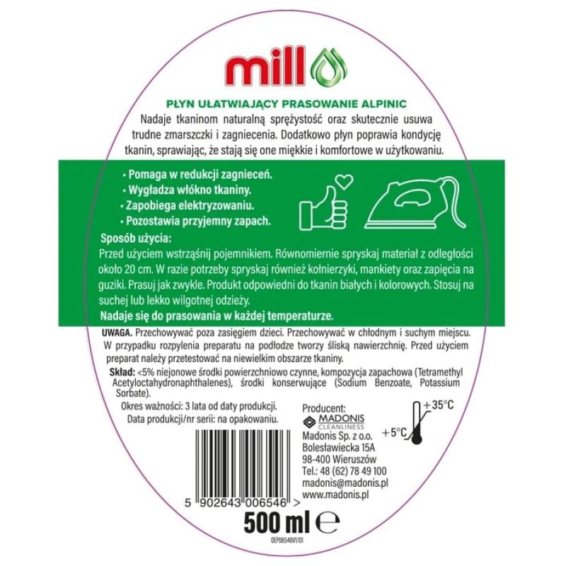 MILL ALPINIK Ironing Liquid 500 ml Chemia/Preparaty do mycia i nabłyszczania powierzchni Your Sports Performance