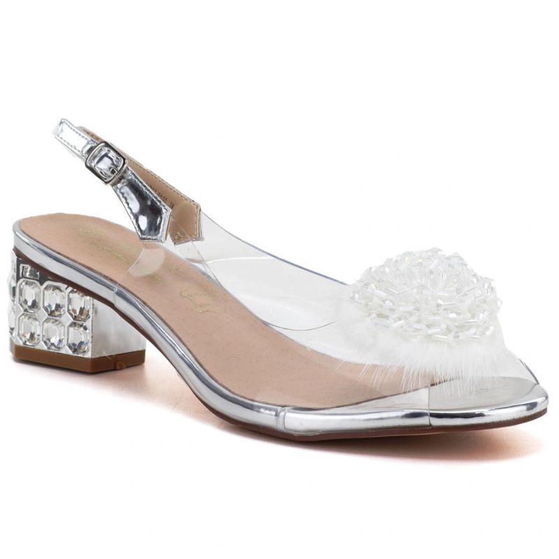 Silver Transparent Sandals with Decorative Heel D&A MR62-9100