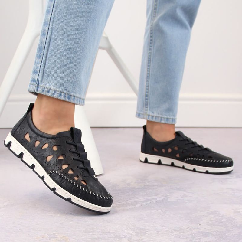 Leather openwork shoes Rieker W RKR652, navy blue Footwear/Lifestyle/Rieker Your Sports Performance