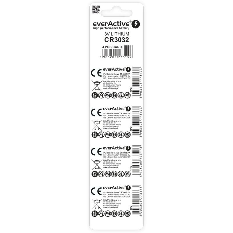EVERACTIVE LITHIUM BATTERY CR3032 BLISTER 4 PCS CR30324BL Baterie, akumulatorki i ładowarki/Baterie Your Sports Performance
